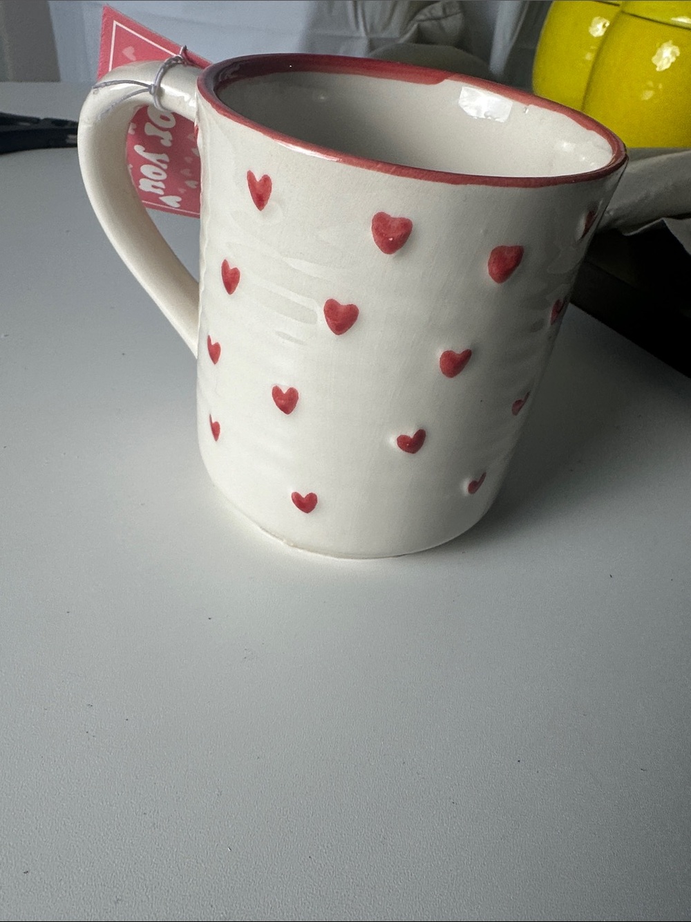 Hand Painted New With Tags Embossed Hearts Coffee Mug